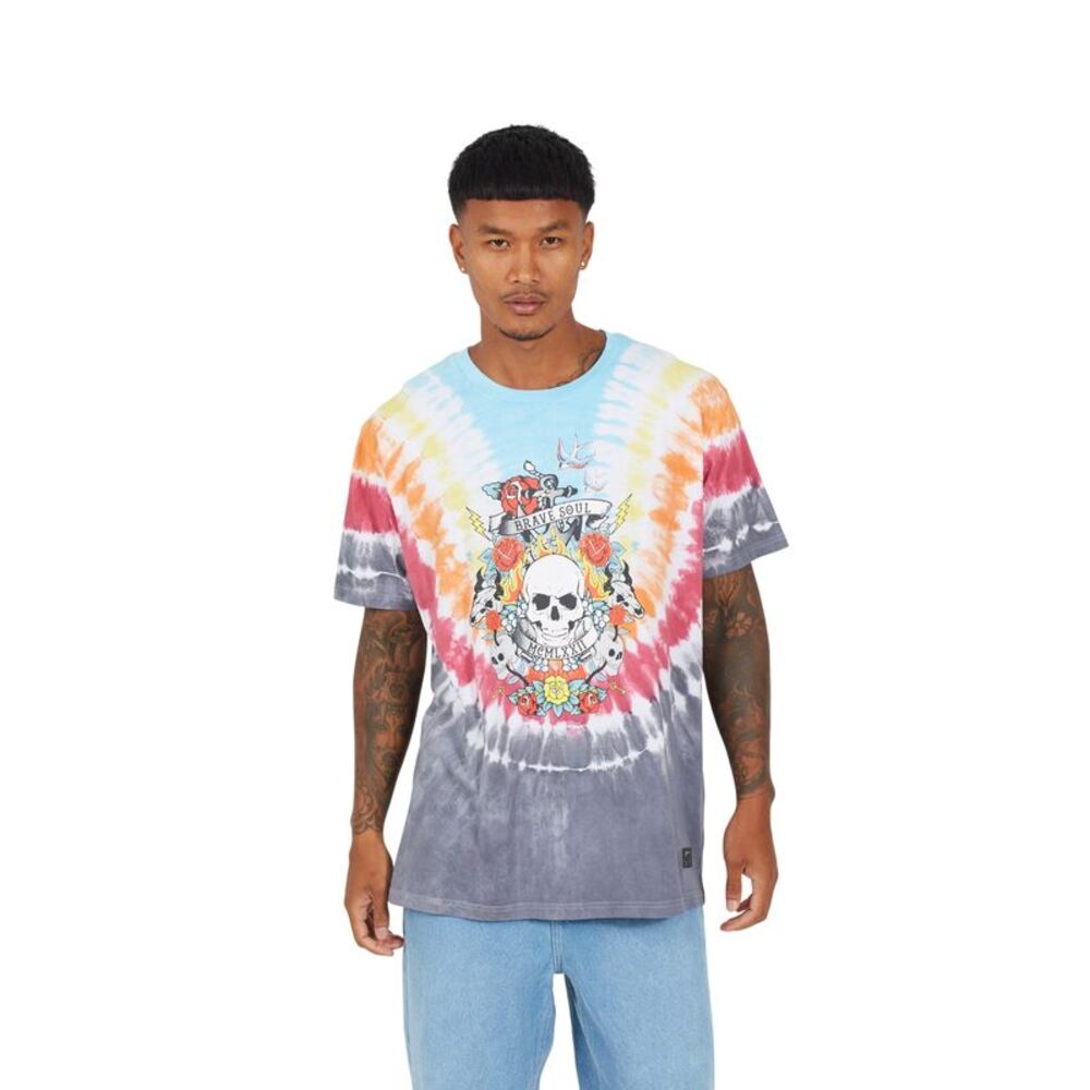Brave Soul Mens Tie Dye Crew Neck Oversized T-Shirt / Multicolored